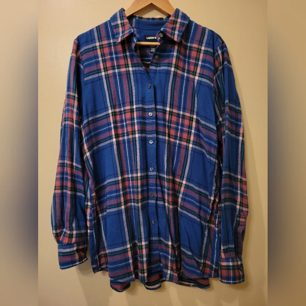 NWOT Lands End Boyfriend Fit Flannel Shirt - XL Tall - Picture 1 of 4